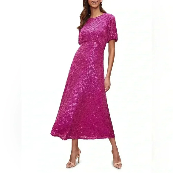 Fully sequinned  fuschia pink evening dress, plus size - Picture 16 of 16